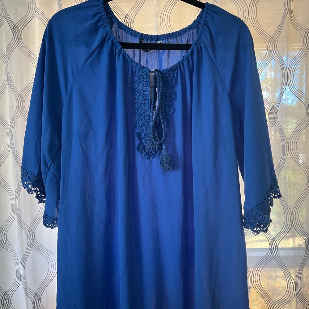Women's Beach Cover Up With Elegant Blue Lace Trim